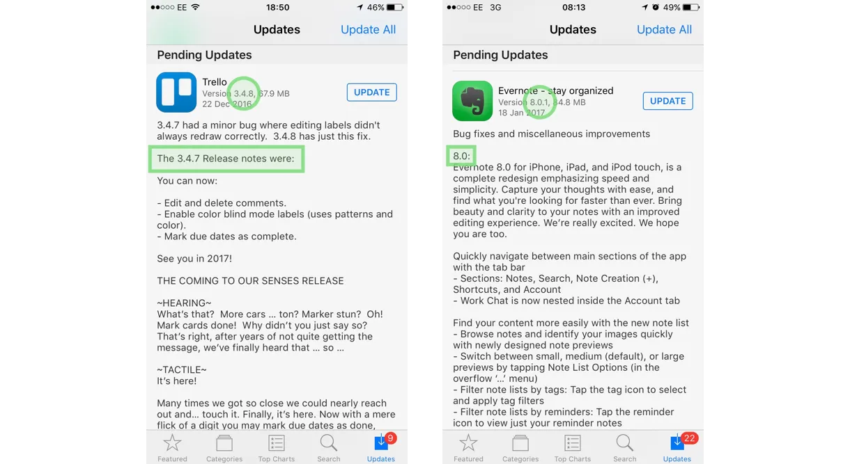 Quick fix after major release? Don’t forget all your hard work! — credit to Trello and Evernote