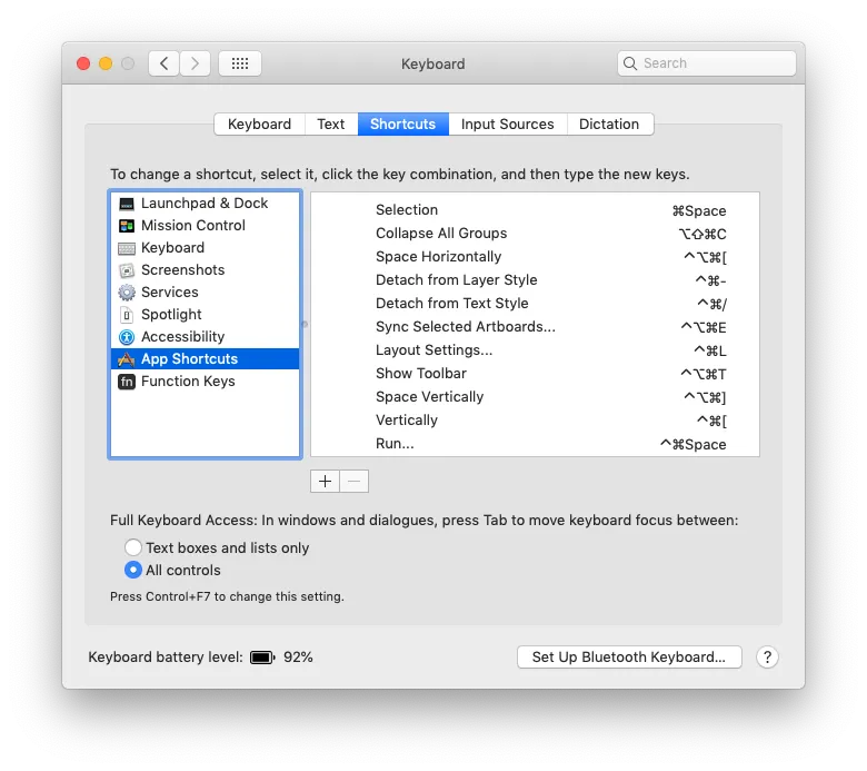 Some of custom keyboard shortcuts for Sketch