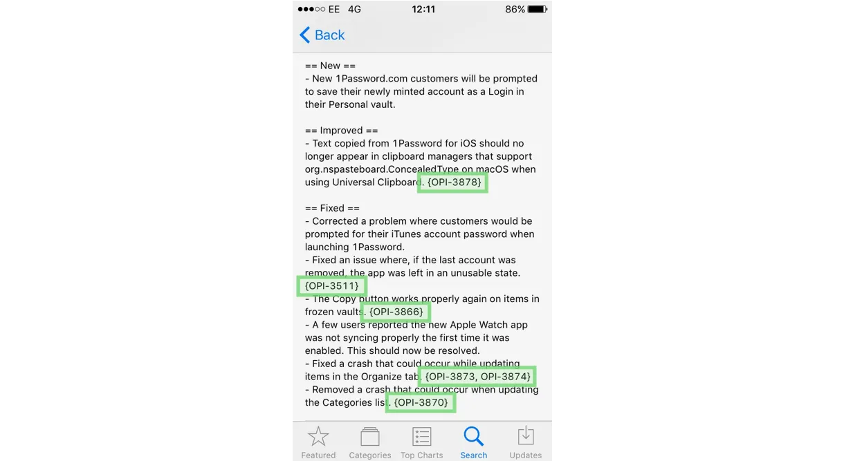 Hat’s off to the insane detailed efforts of 1Password — ticket IDs 😧