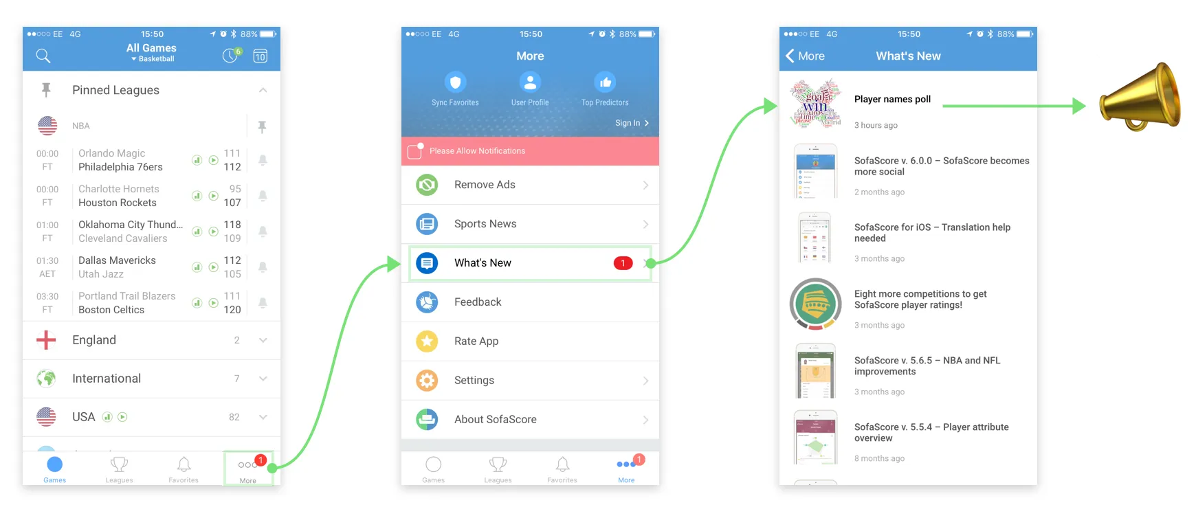SofaScores direct users to the release notes in a non-obtrusive way